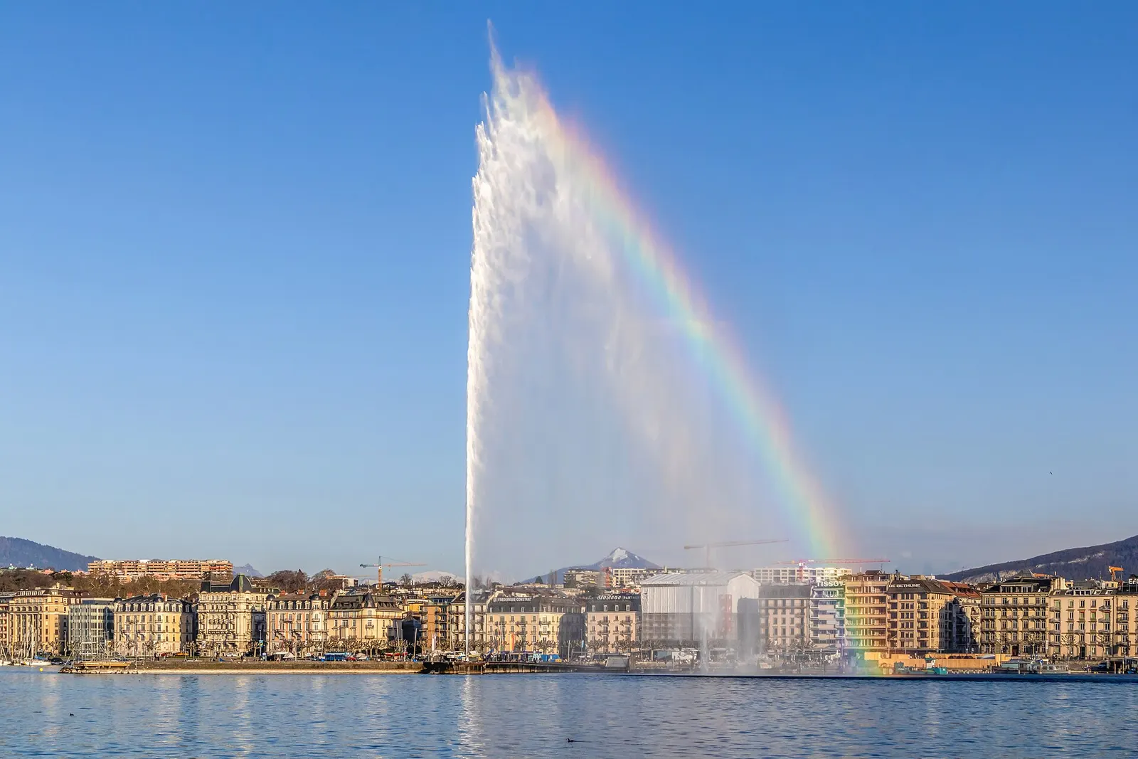 Geneva by day: the Jet d'Eau and the harbour